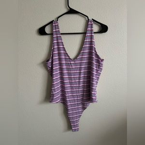 Wild Fable Purple Striped V-Neck Body Suit